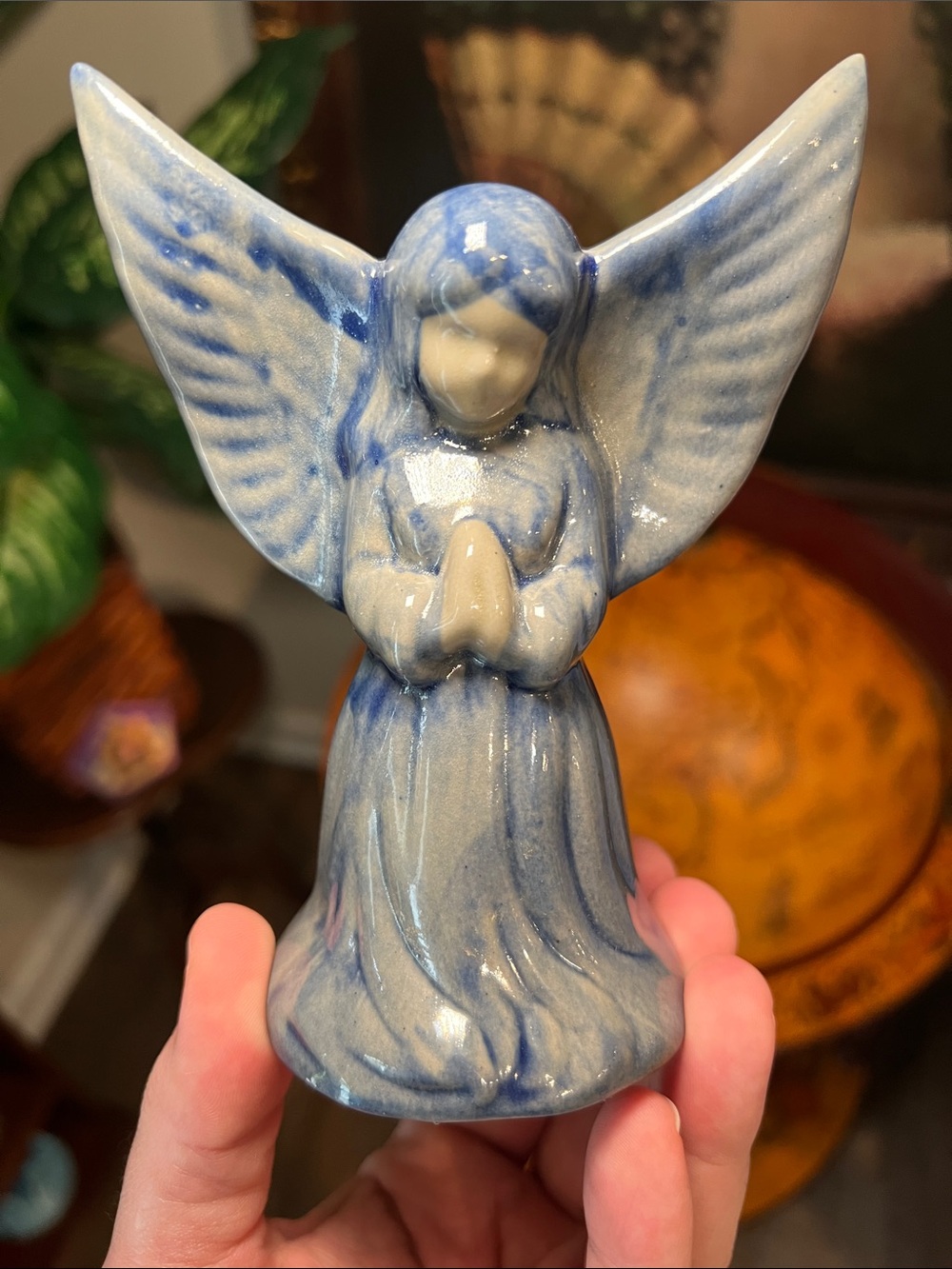 Vintage BBP Beaumont Brothers Pottery Ohio Blue Praying Angel Figurine 5.25”